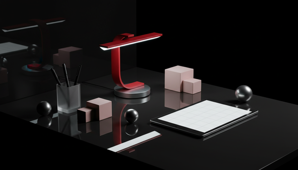 Desk and lamp still life